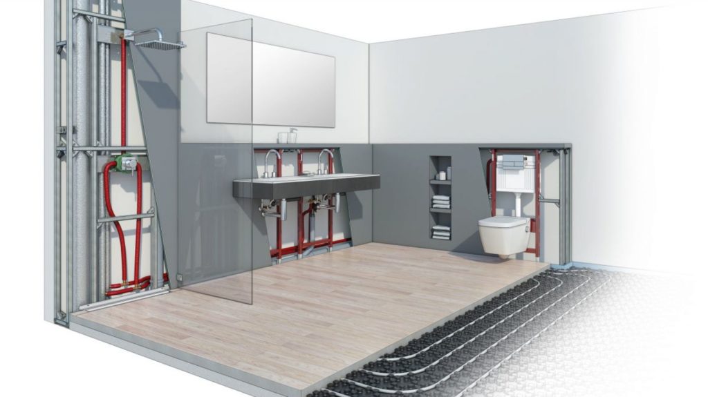 Невидимый для глаз, т.е. установка в современной ванной комнате